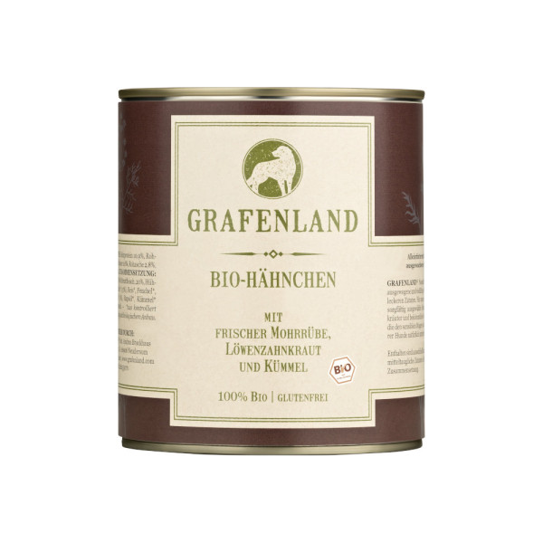 Grafenland Bio Hähnchen mit frischer Mohrrübe, Löwenzahnkraut und Kümmel