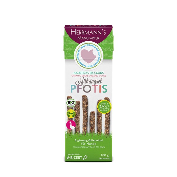 Herrmanns Pfotis Kausticks Bio-Gans mit Dinkelflocken 100g