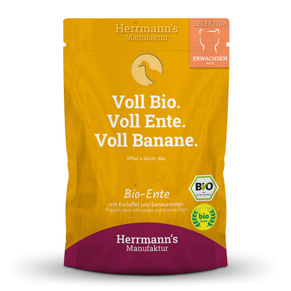 Herrmanns Katze Bio Ente mit Kartoffeln und Bananenchips