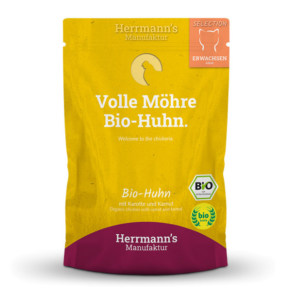 Herrmanns Bio Huhn mit Karotte und Kamut für die Katze